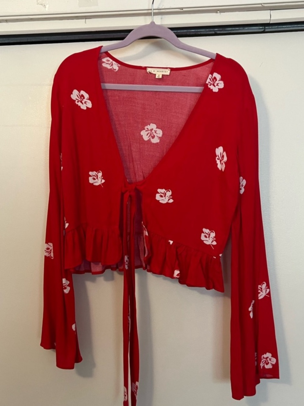 L.A. Hearts Floral Tie-Front Crop Top in Red Size Medium Like New